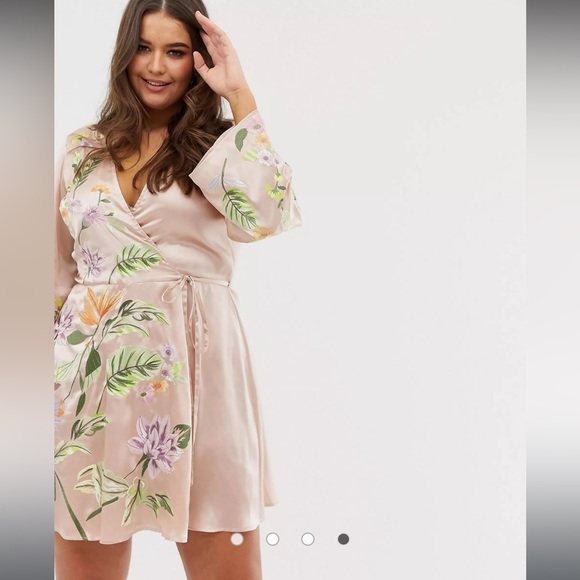 ASOS Curve Dresses & Skirts - ASOS Satin Mini Dress with Floral Embroidery
